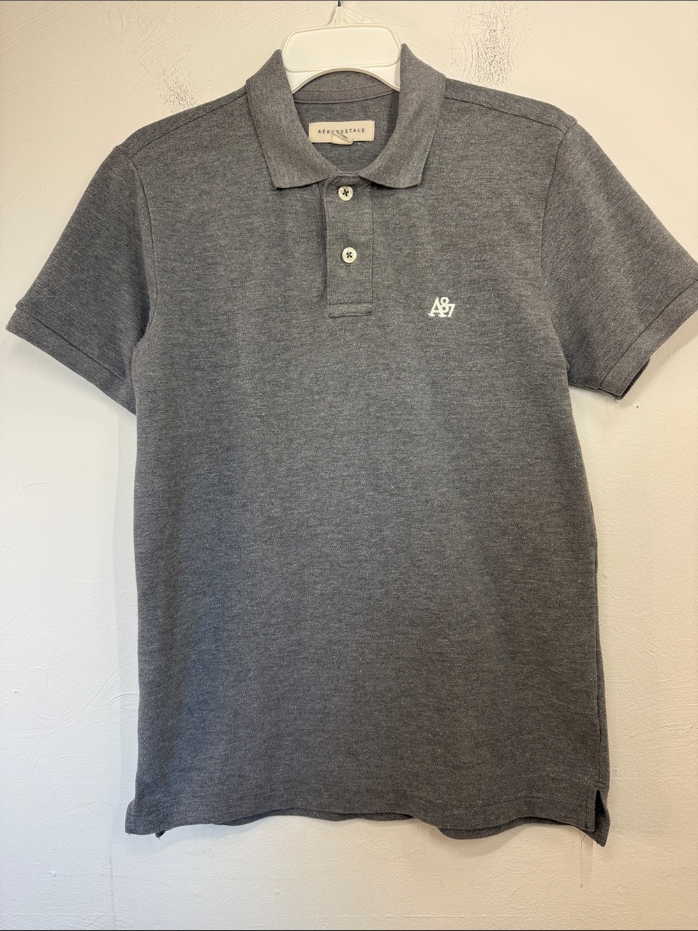 Aeropostale Men's Charcoal Gray Polo Shirt with A87 Logo Preppy Y2K Classic